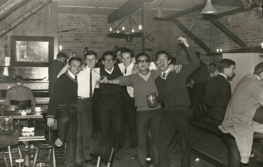 Some of these mining students are likely to have been at Otago on the Colombo Plan - they were clearly getting into the spirit of Otago student life! Freshers' welcome 1964, Department of Mineral Technology album, MS-3843/005, S13-561b, Hocken Collections, University of Otago.