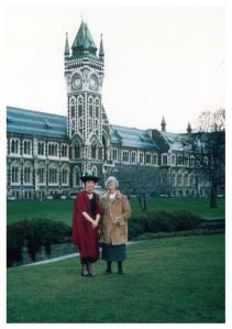 The blogger and her mother in a clichéd graduation photograph, August 2003. 