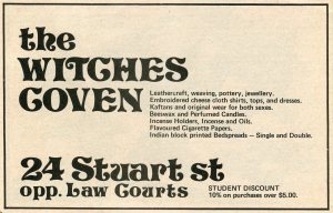 The Witches Coven could supply all the needs of the 'with it' 1970s student. Advertisement from the OUSA Orientation Handbook, 1975.
