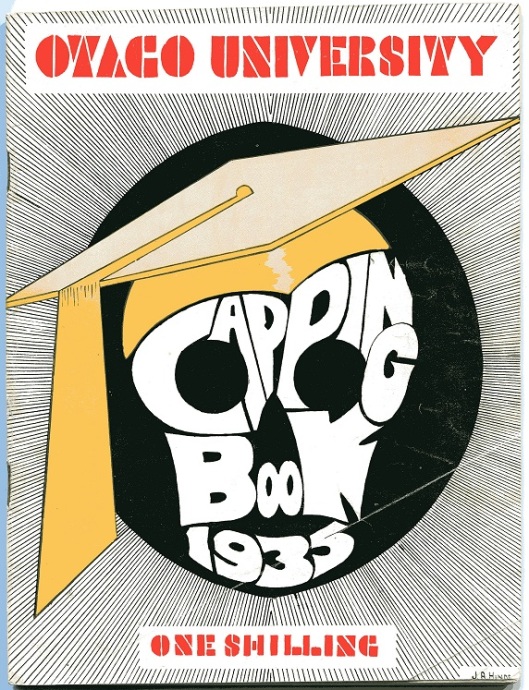 On John Hinds's 1935 cover, the obligatory graduation cap appears on a skull. From the blogger's collection.