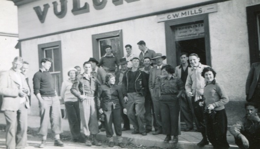 Geography students on a stage III field trip outside the Vulcan Hotel, St Bathans, c.1953. Head of department Ron Lister stands sixth from left in the front. Can you identify anybody else? Photograph courtesy of Patricia Graham.