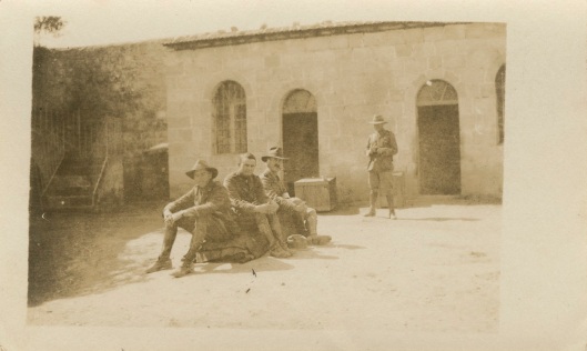 Alexander Trotter, who graduated MB ChB from Otago in 1913, took this photo of some of his colleagues from the NZ Medical Corps in Jericho. They include Capt Warren Young (an Otago medical graduate of 1916), Capt Martin Ryan (a dentist) and Col Robert Walton (an Edinburgh medical graduate). Image courtesy of the Hocken Collections, AM Trotter papers, MS-3397/008, S14-589a.