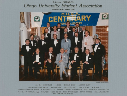 A gathering of former OUSA presidents at the association's centenary in 1990. Image courtesy of Hocken Collections, OUSA archives, MS-4225/306, S15-500e.