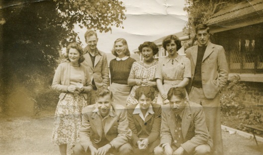 A happy group of Carrington residents in the late 1940s. Standing (left to right): ?, D Whalan, ?, B Pohe, N Parris, R Williams. At front right is Ben Whitiwhiti. Image courtesy of Bill Dawson, from an album of Robin Cook.