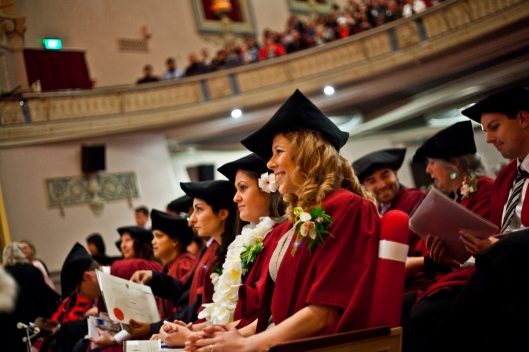 PhD graduates during the 25 August 2012 ceremony. Image courtesy of University of Otago Marketing and Communications.