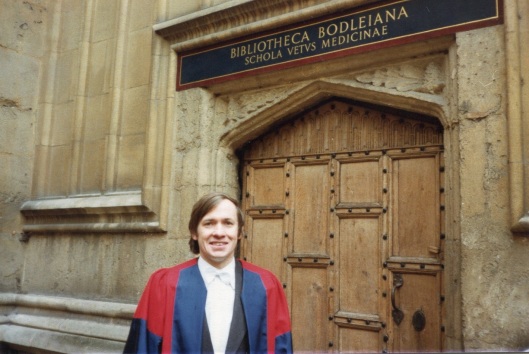 David Skegg outside the Bodleian Library at the time of his graduation with an Oxford D Phil. Image courtesy of David Skegg.