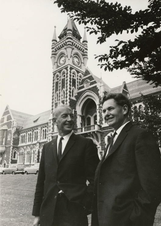 Robin Williams (right) with long-serving registrar Jock Hayward soon after Williams became vice-chancellor in 1967. Image courtesy of Hocken Collections, University of Otago registry archives, MS-3201/009, S15-592a.