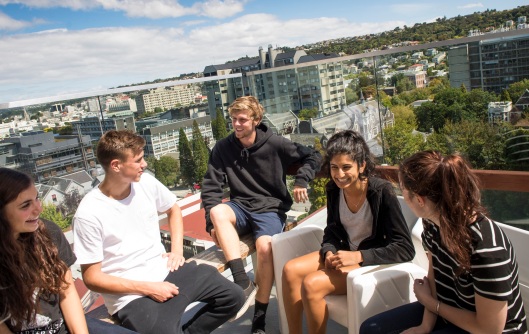 A view across campus from one of the communal balconies, 2013. Image courtesy of University of Otago Marketing & Communications.